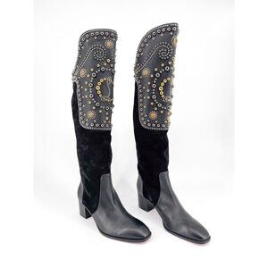 Christian Louboutin Alixos Studded Knee High Boots Black Suede Size 40 US 10